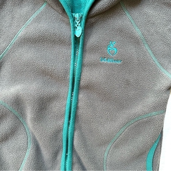 ⭐️ 5 for $25 Grey Fleece Hooded Zipper Jacket Teal Trim Size 110 4-5 Yrs - Picture 3 of 7